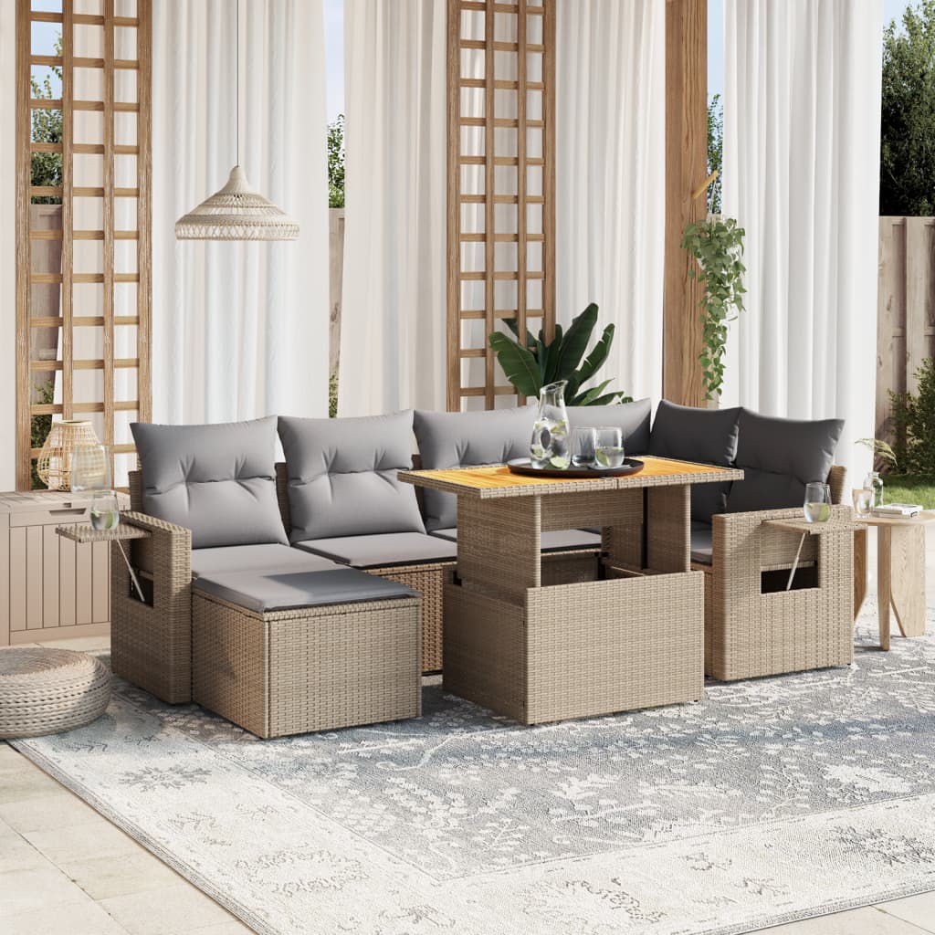 Set Canapele De Grădină, 7 Piese, Cu Perne, , Poliratan