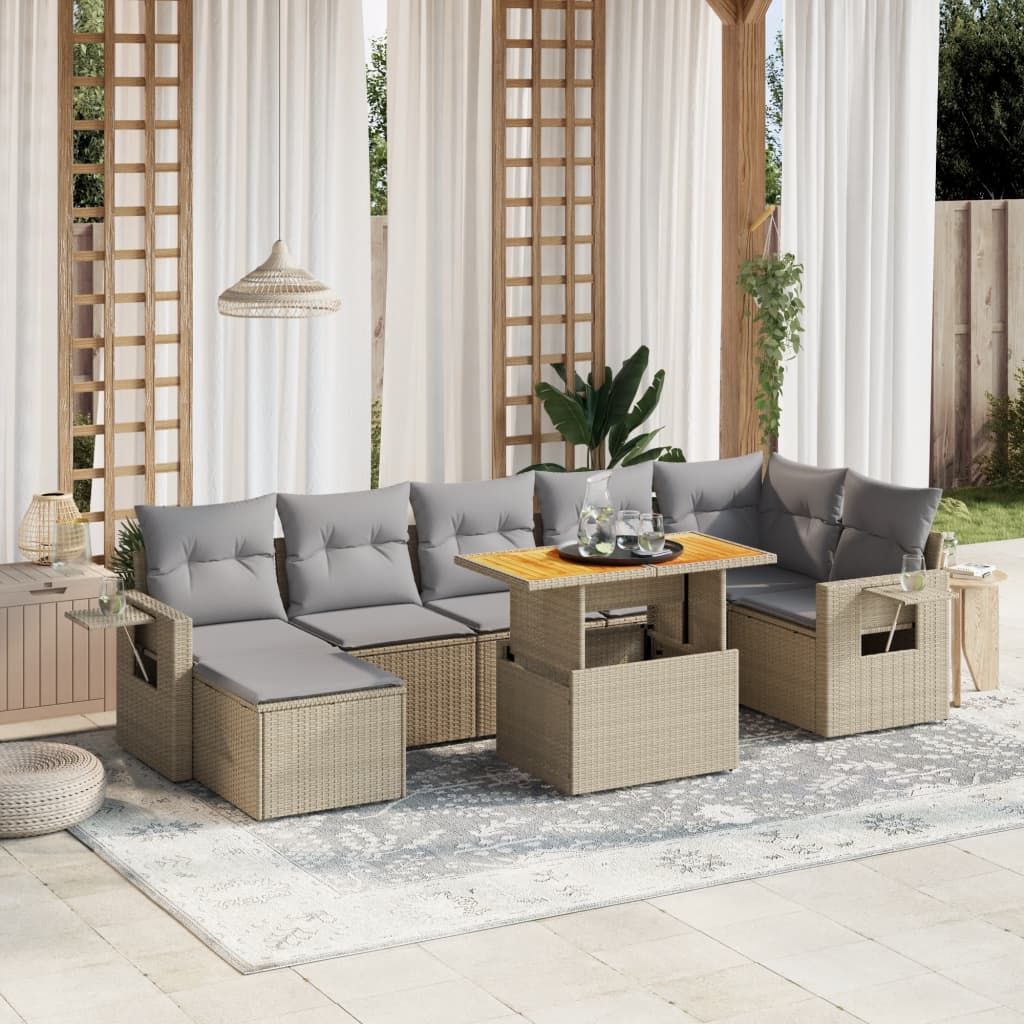 Set Canapele De Grădină Cu Perne, 8 Piese, Gri, Poliratan