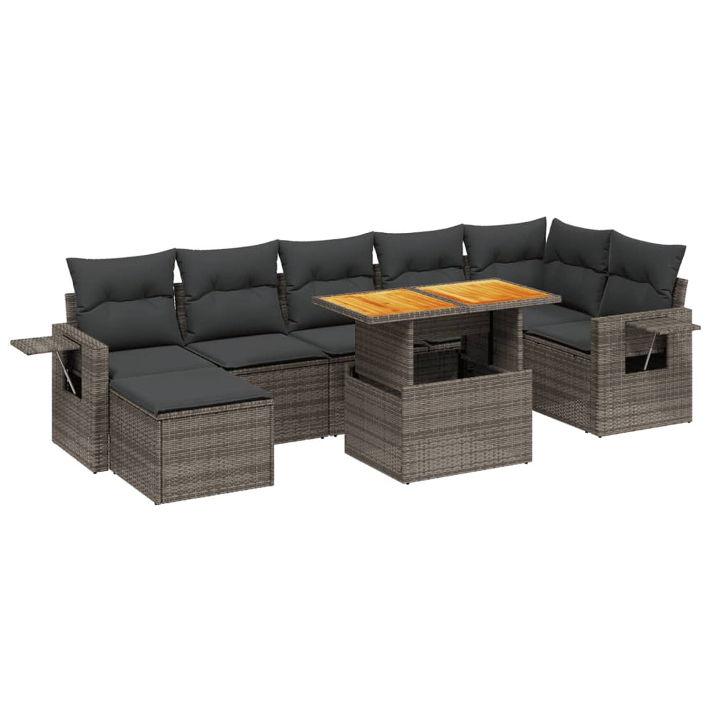 Set Canapele De Grădină Cu Perne, 8 Piese, Gri, Poliratan