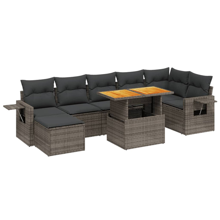 Set Canapele De Grădină Cu Perne, 8 Piese, Gri, Poliratan