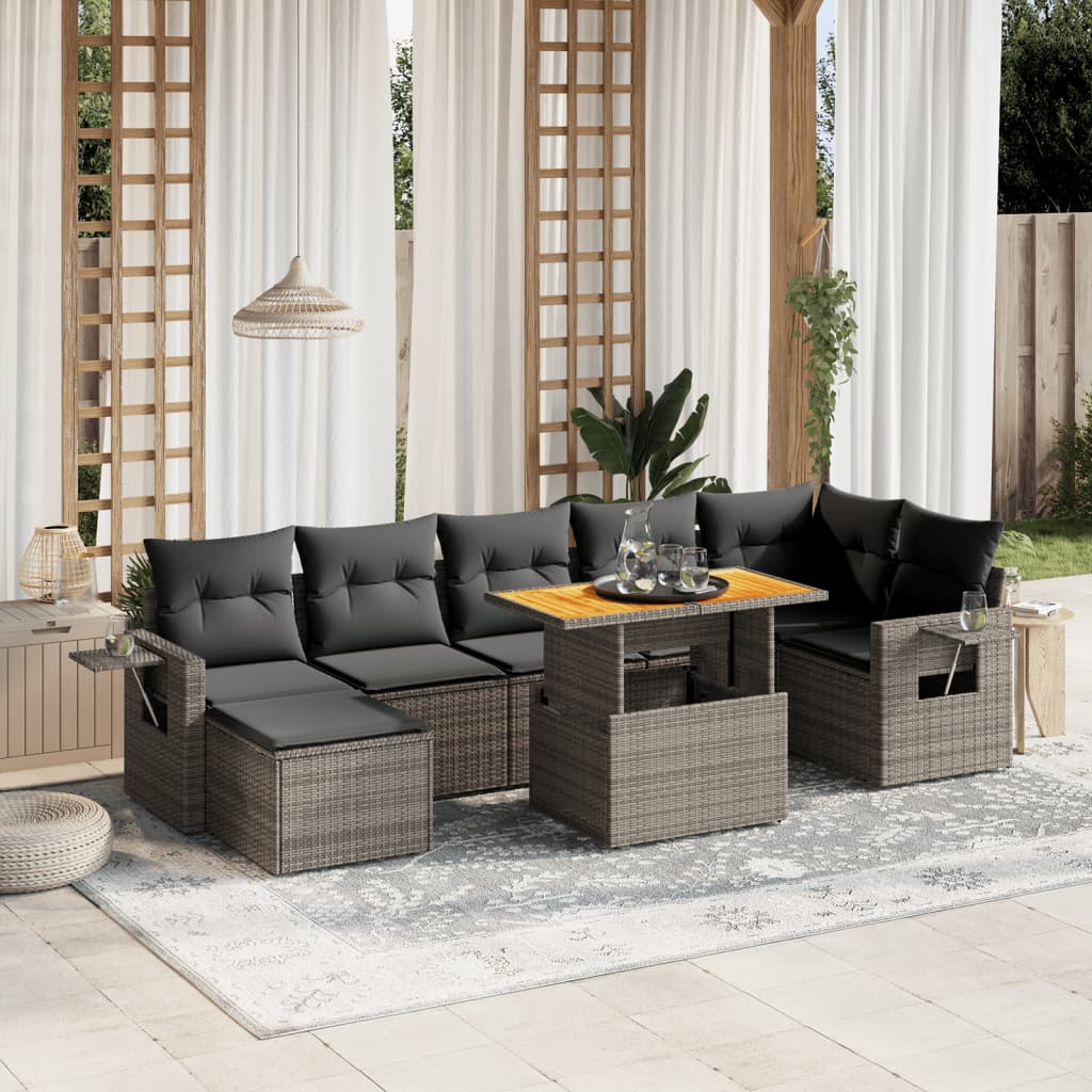 Set Canapele De Grădină Cu Perne, 8 Piese, Gri, Poliratan