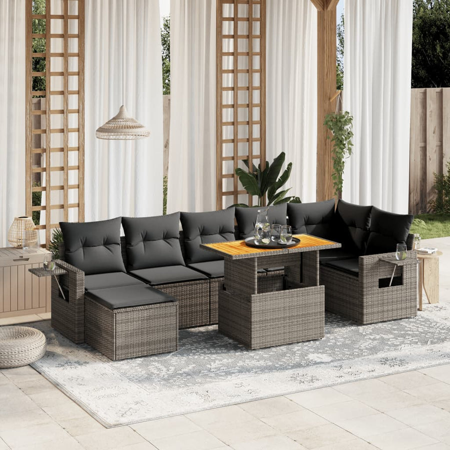 Set Canapele De Grădină Cu Perne, 8 Piese, Gri, Poliratan