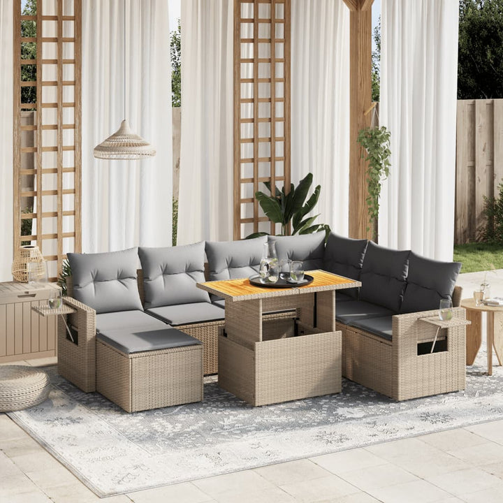 Set Canapele De Grădină Cu Perne, 8 Piese, Gri, Poliratan
