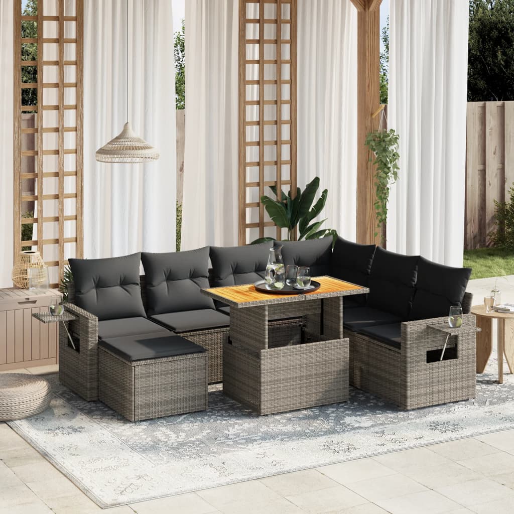 Set Canapele De Grădină Cu Perne, 8 Piese, Gri, Poliratan