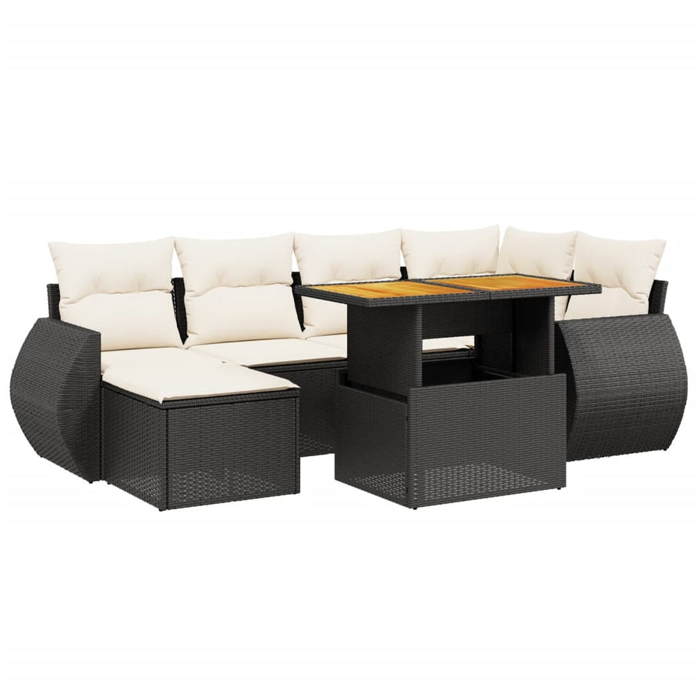 Set Canapele De Grădină Cu Perne, 7 Piese, Negru, Poliratan