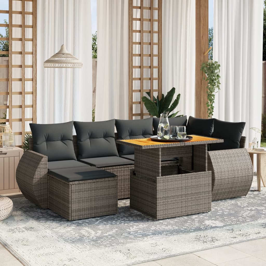 Set Canapele De Grădină Cu Perne, 7 Piese, Negru, Poliratan