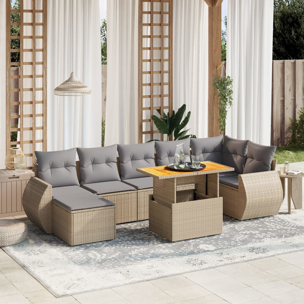 Set Mobilier De Grădină Cu Perne, 8 Piese, Negru, Poliratan