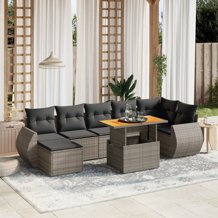 Set Mobilier De Grădină Cu Perne, 8 Piese, Negru, Poliratan