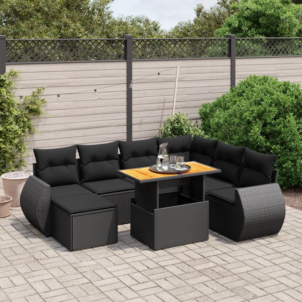 Set Mobilier De Grădină Cu Perne, 8 Piese, Negru, Poliratan