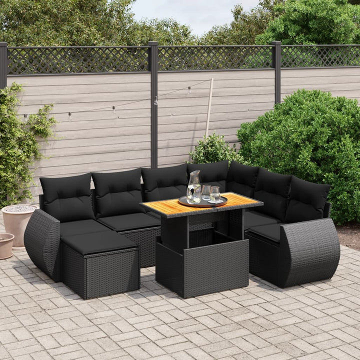 Set Mobilier De Grădină Cu Perne, 8 Piese, Negru, Poliratan