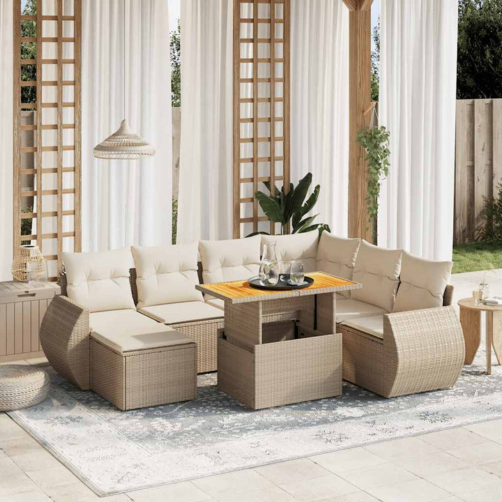 Set Mobilier De Grădină Cu Perne, 8 Piese, Negru, Poliratan