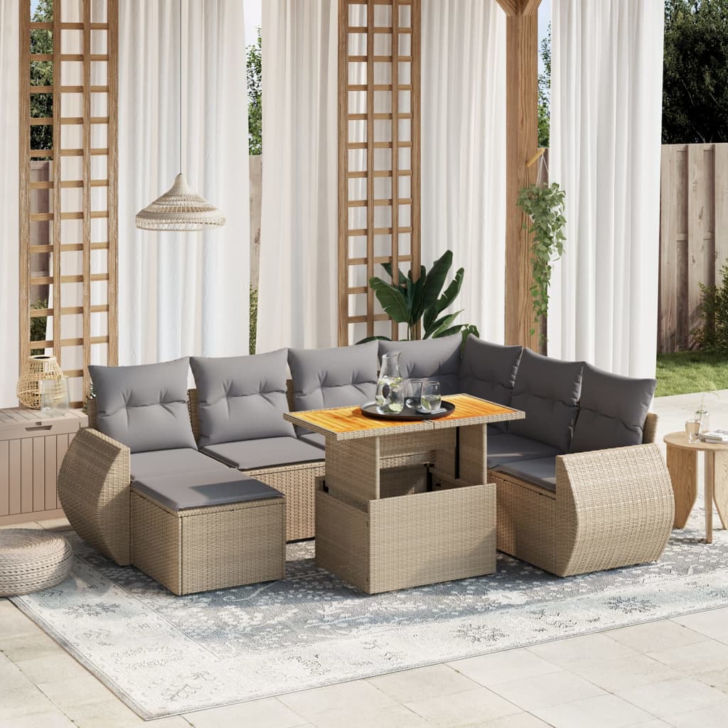 Set Mobilier De Grădină Cu Perne, 8 Piese, Negru, Poliratan