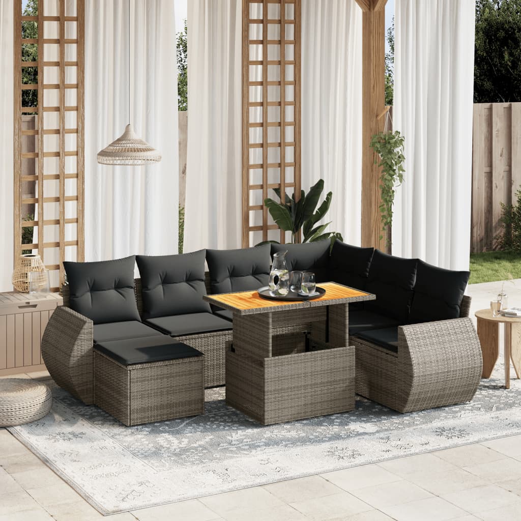 Set Mobilier De Grădină Cu Perne, 8 Piese, Negru, Poliratan