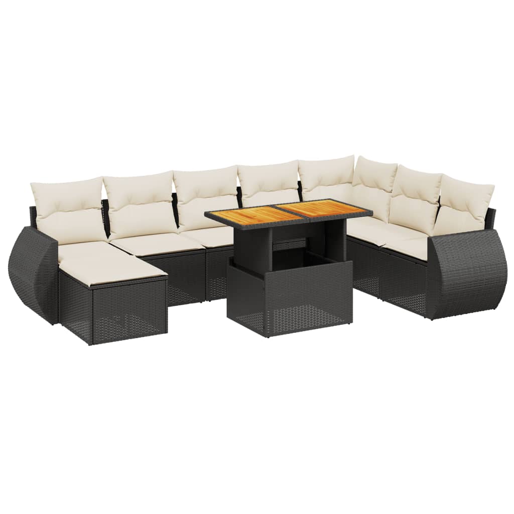 Set Mobilier De Grădină Cu Perne, 9 Piese, Negru, Poliratan