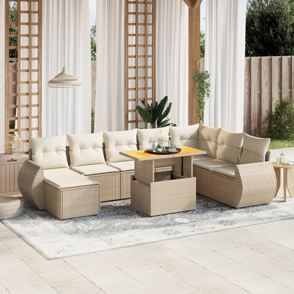 Set Mobilier De Grădină Cu Perne, 9 Piese, Negru, Poliratan