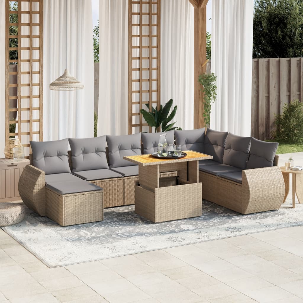 Set Mobilier De Grădină Cu Perne, 9 Piese, Negru, Poliratan
