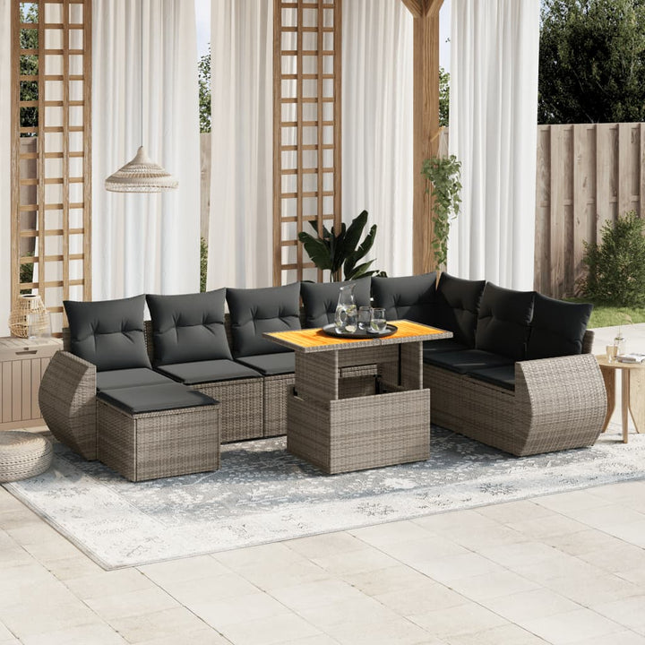Set Mobilier De Grădină Cu Perne, 9 Piese, Negru, Poliratan