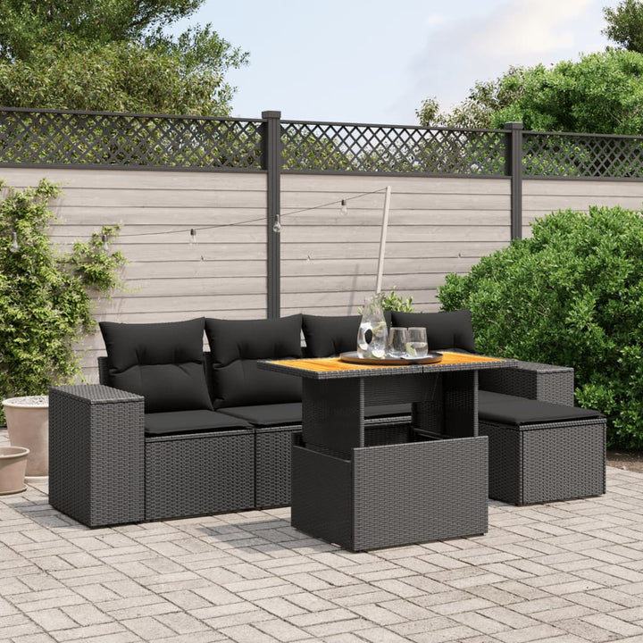 Set Mobilier De Grădină Cu Perne, 6 Piese, Negru, Poliratan