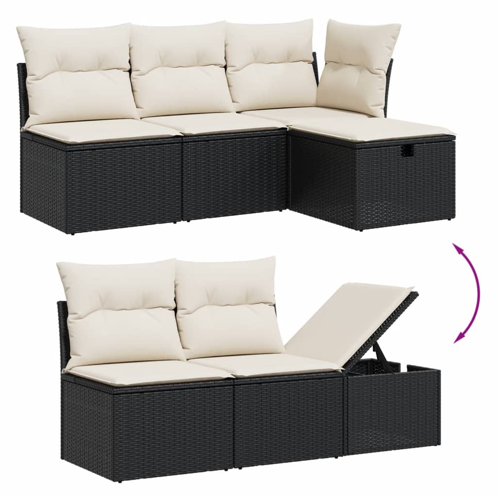 Set Mobilier De Grădină Cu Perne, 6 Piese, Negru, Poliratan