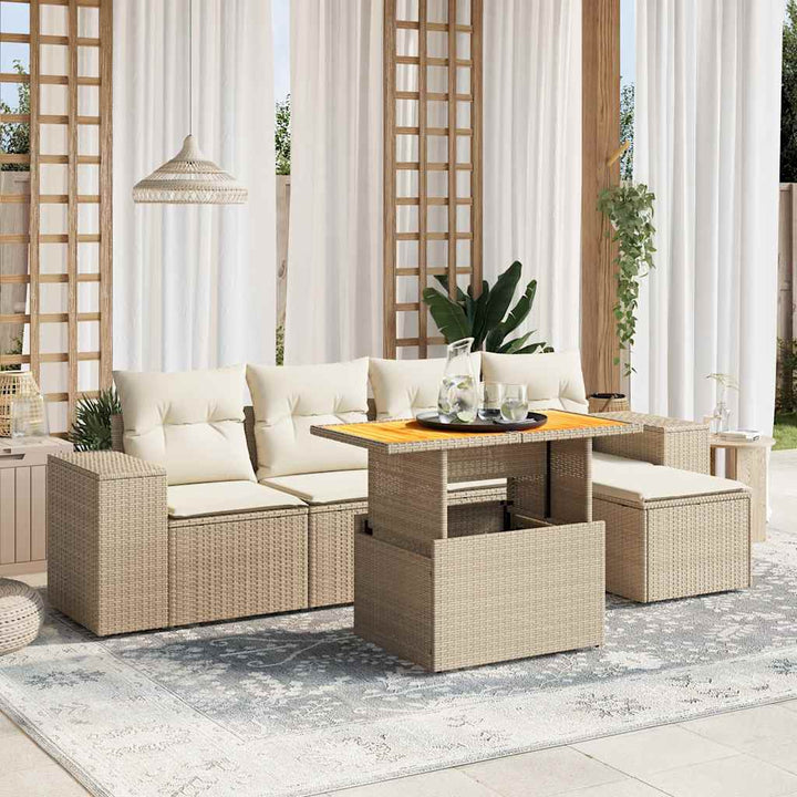 Set Mobilier De Grădină Cu Perne, 6 Piese, Negru, Poliratan