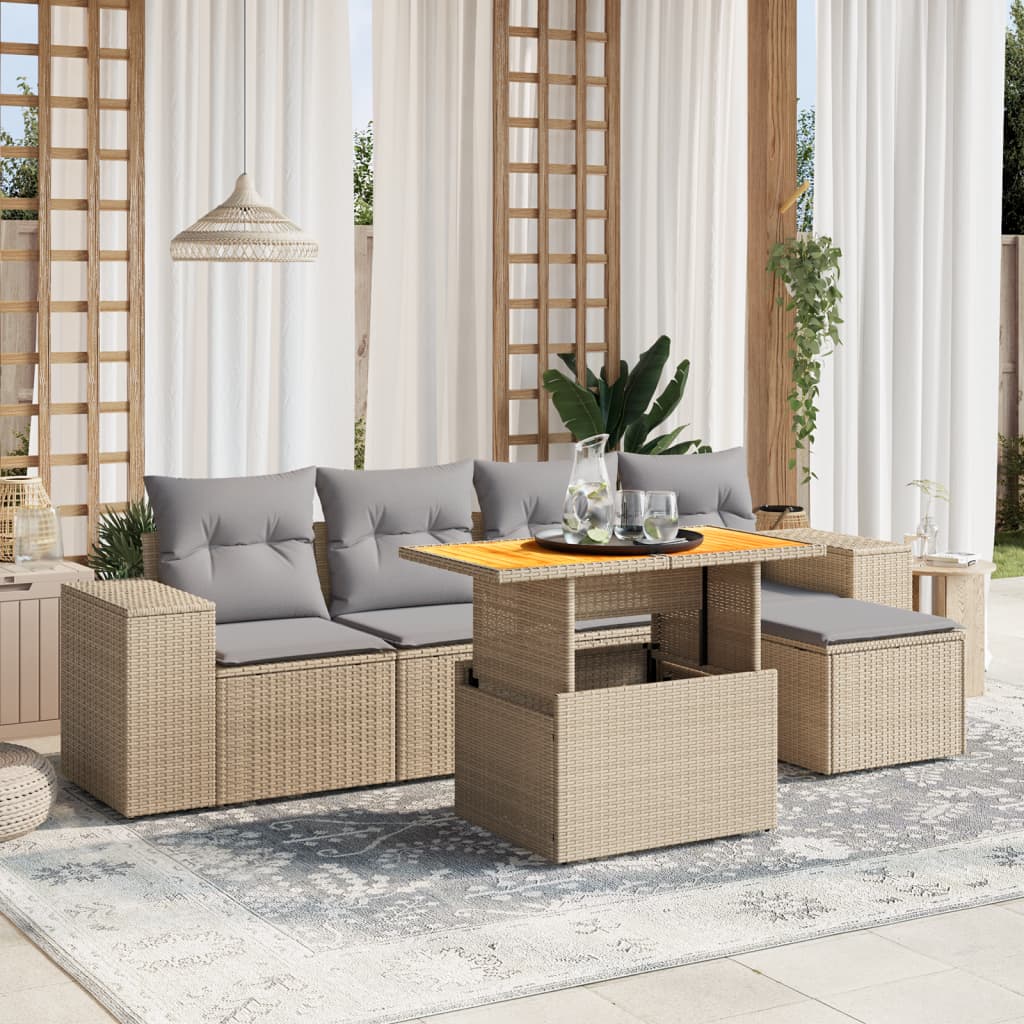 Set Mobilier De Grădină Cu Perne, 6 Piese, Negru, Poliratan