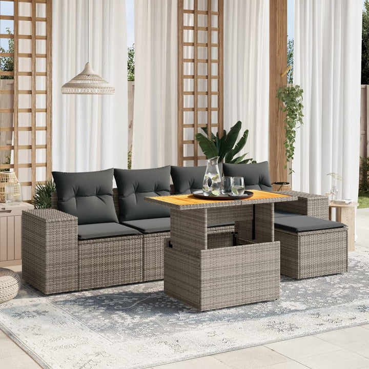 Set Mobilier De Grădină Cu Perne, 6 Piese, Negru, Poliratan