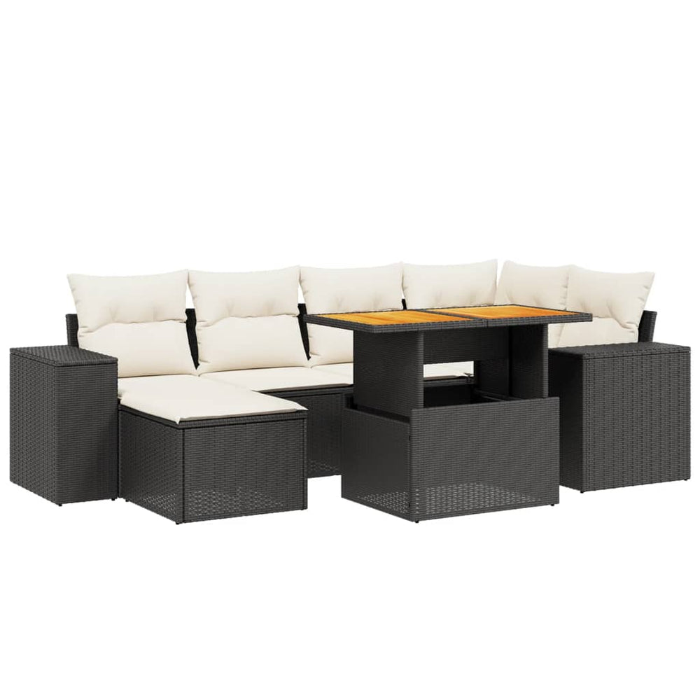 Set Canapele De Grădină Cu Perne, 7 Piese, Negru, Poliratan