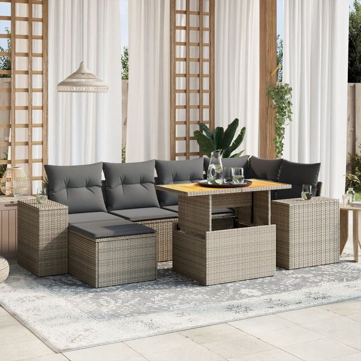 Set Canapele De Grădină Cu Perne, 7 Piese, Negru, Poliratan