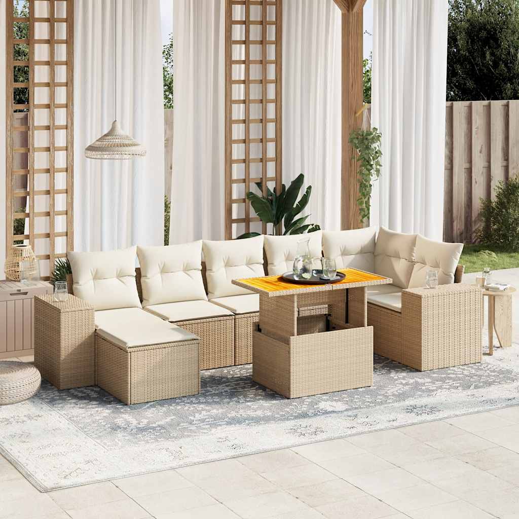 Set Mobilier De Grădină Cu Perne, 8 Piese, , Poliratan