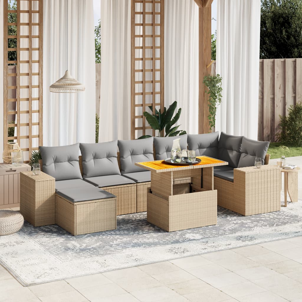 Set Mobilier De Grădină Cu Perne, 8 Piese, , Poliratan