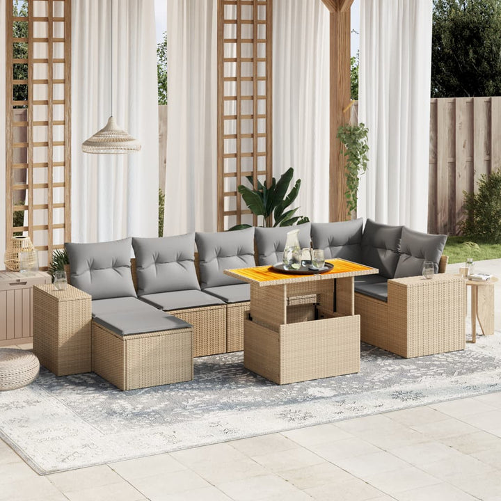 Set Mobilier De Grădină Cu Perne, 8 Piese, , Poliratan