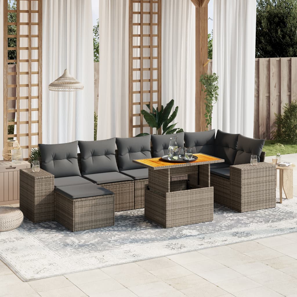 Set Mobilier De Grădină Cu Perne, 8 Piese, , Poliratan
