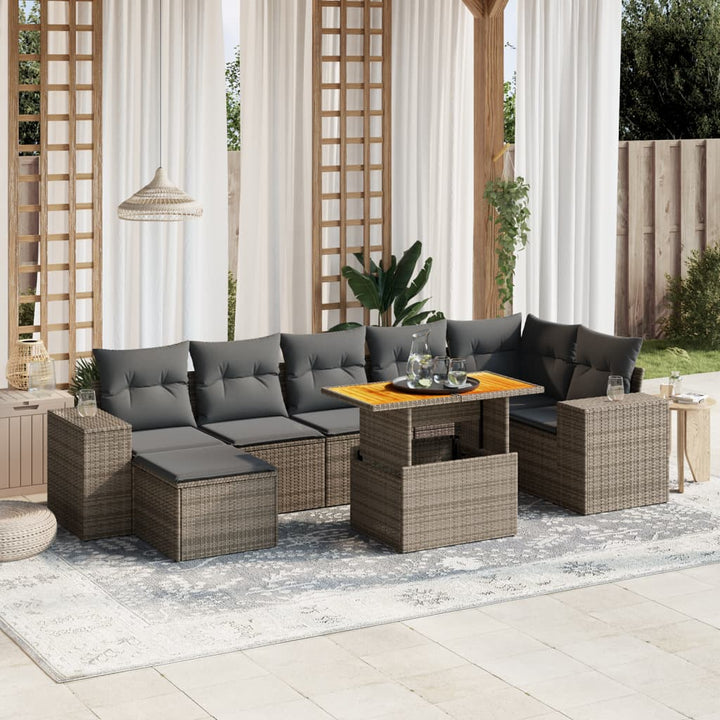 Set Mobilier De Grădină Cu Perne, 8 Piese, , Poliratan