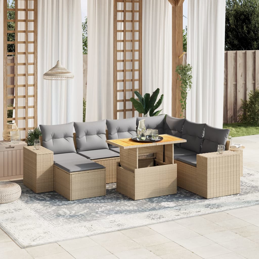 Set Mobilier De Grădină Cu Perne, 8 Piese, , Poliratan