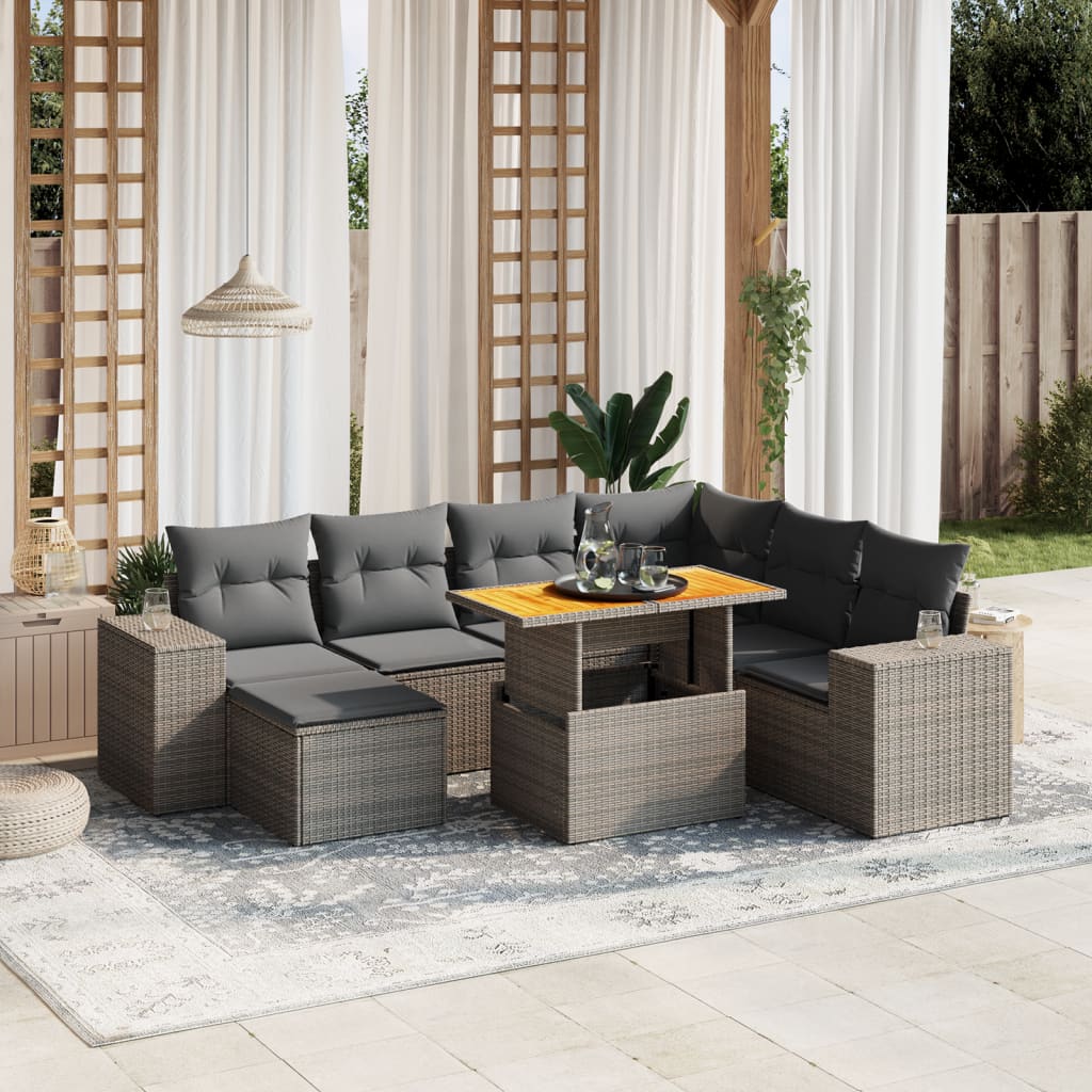 Set Mobilier De Grădină Cu Perne, 8 Piese, , Poliratan