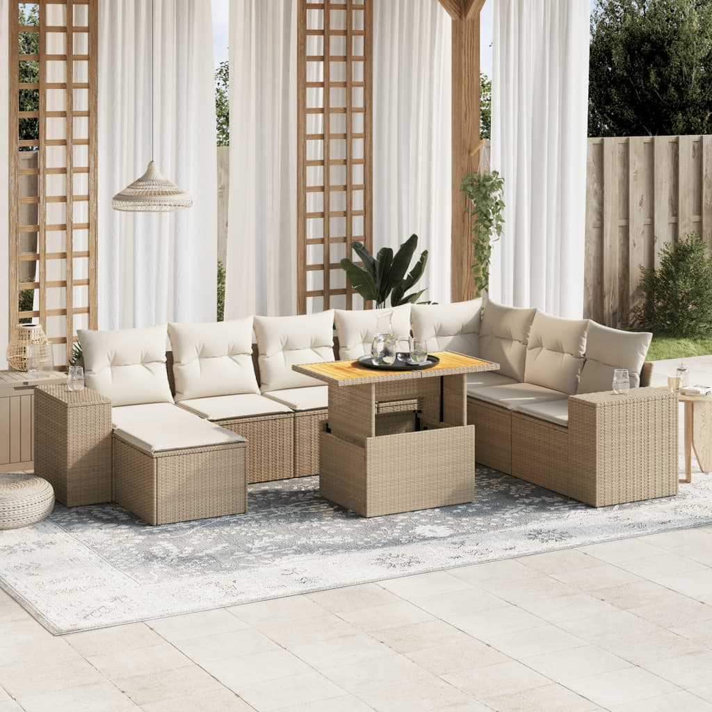 Set Canapele De Grădină, 9 Piese, Cu Perne, , Poliratan