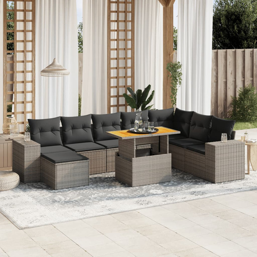 Set Canapele De Grădină, 9 Piese, Cu Perne, , Poliratan