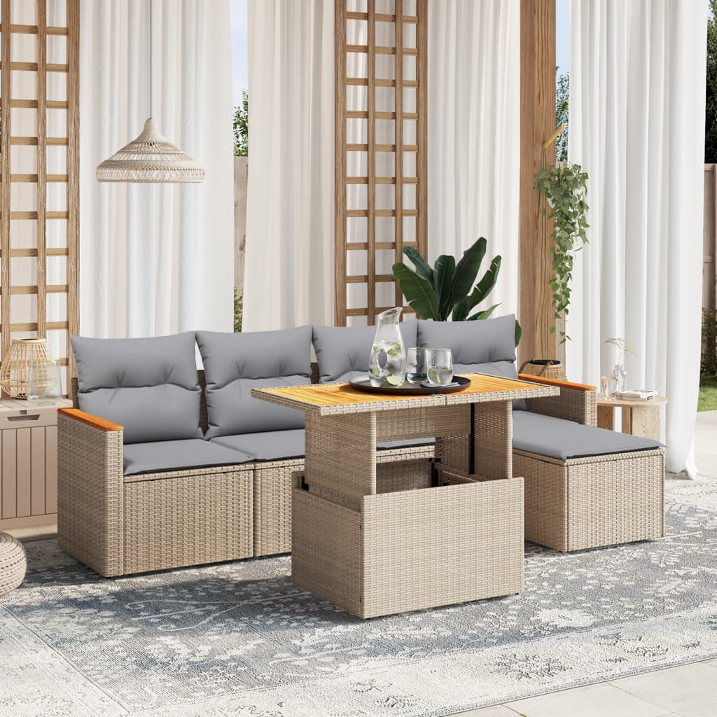 Set Mobilier Grădină Cu Perne, 6 Piese, , Poliratan