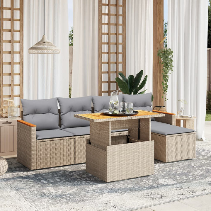 Set Mobilier Grădină Cu Perne, 6 Piese, , Poliratan