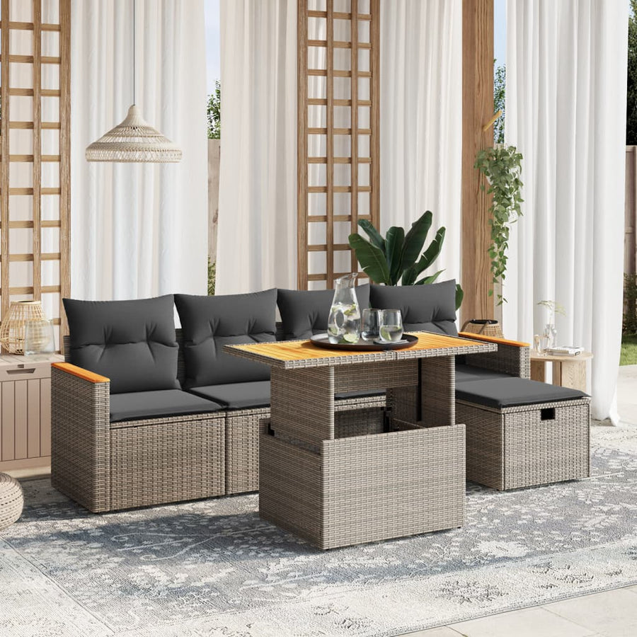 Set Mobilier Grădină Cu Perne, 6 Piese, , Poliratan