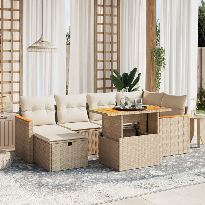 Set Canapele De Grădină Cu Perne, 7 Piese, , Poliratan