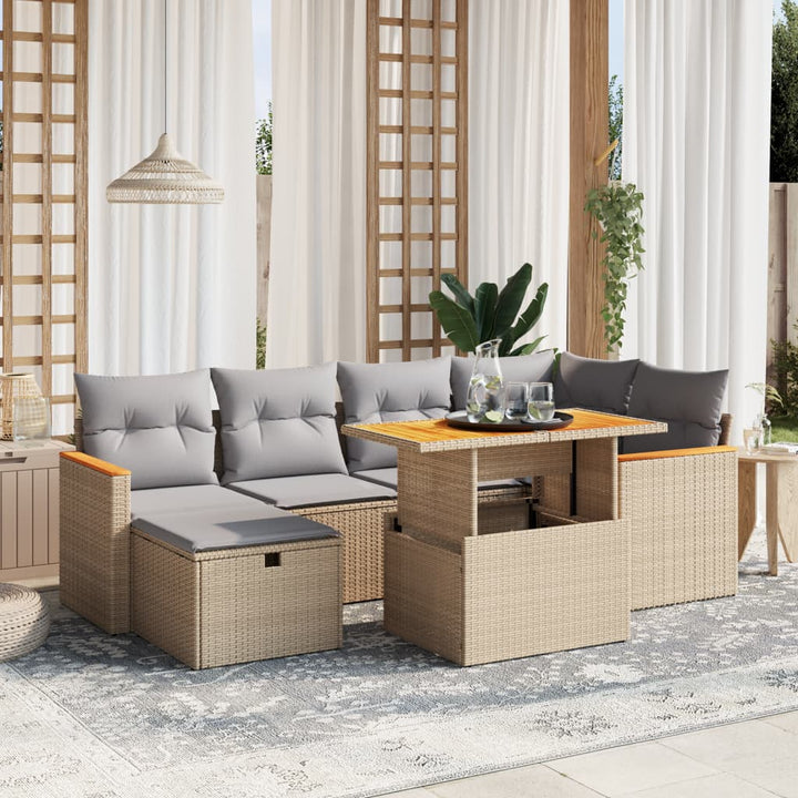 Set Canapele De Grădină Cu Perne, 7 Piese, , Poliratan