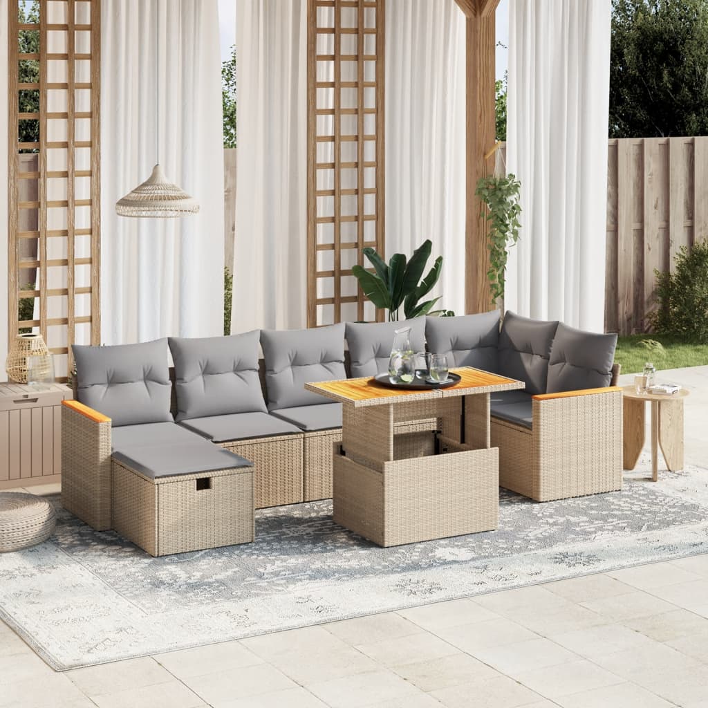 Set Canapele De Grădină Cu Perne, 8 Piese, , Poliratan