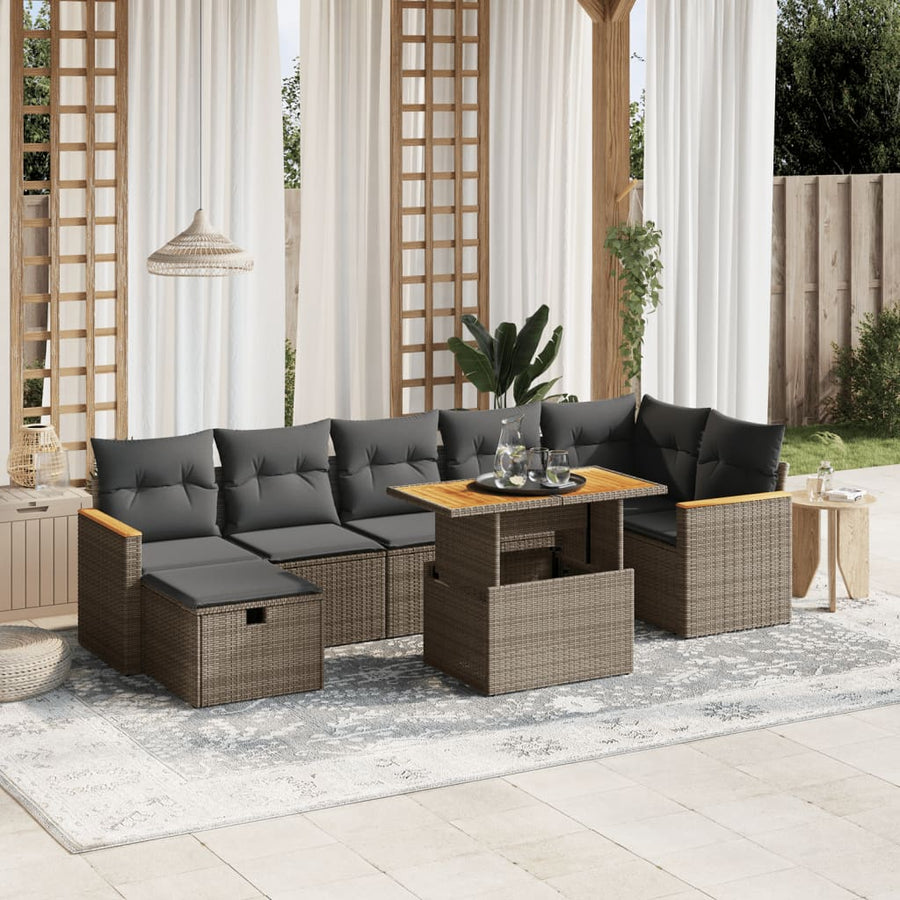 Set Canapele De Grădină Cu Perne, 8 Piese, , Poliratan