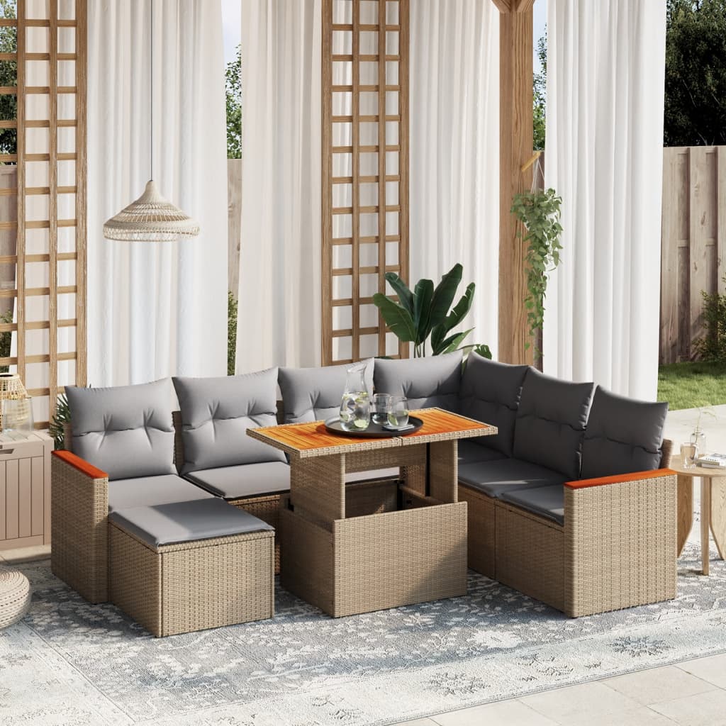 Set Canapele De Grădină Cu Perne, 8 Piese, , Poliratan