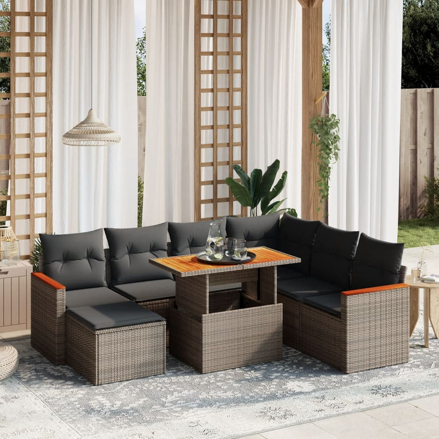 Set Canapele De Grădină Cu Perne, 8 Piese, , Poliratan