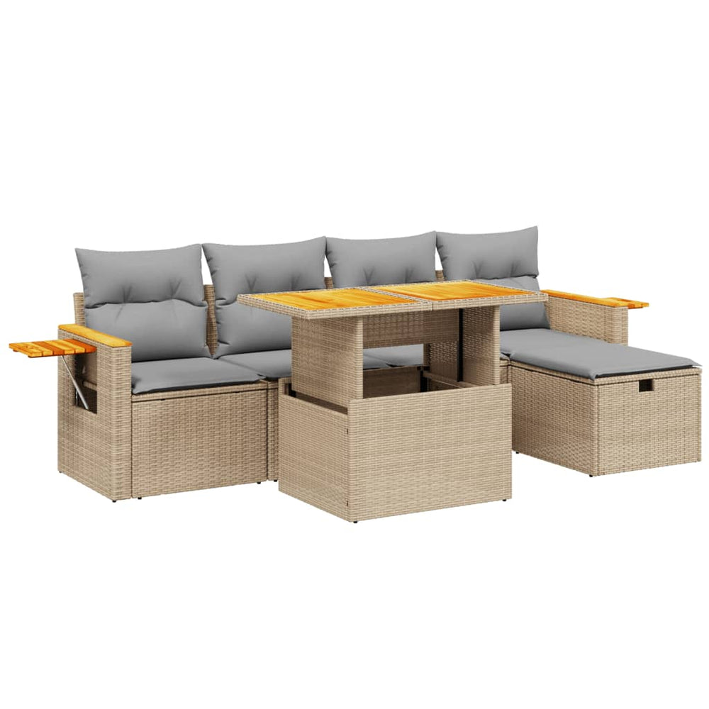 Set Canapele De Grădină Cu Perne, 6 Piese, Bej, Poliratan