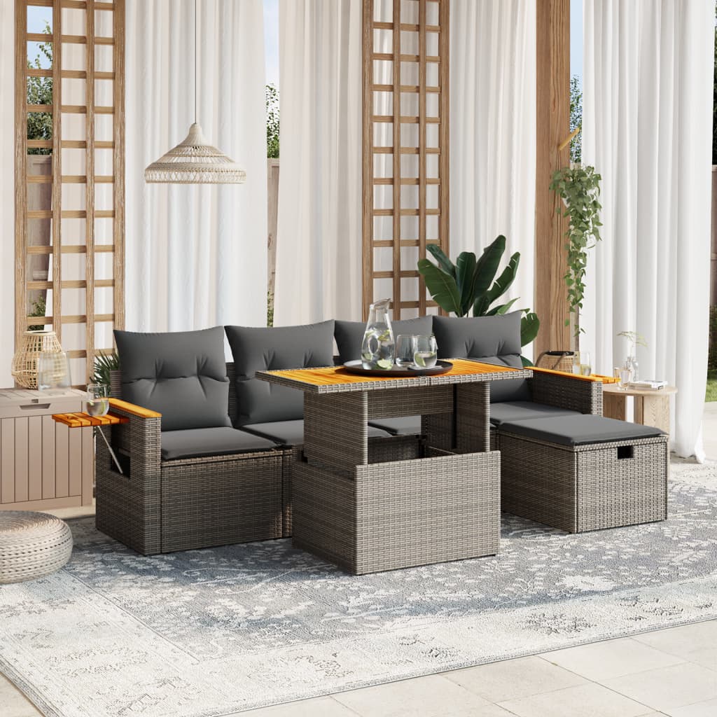 Set Canapele De Grădină Cu Perne, 6 Piese, Bej, Poliratan