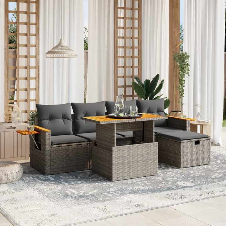 Set Canapele De Grădină Cu Perne, 6 Piese, Bej, Poliratan