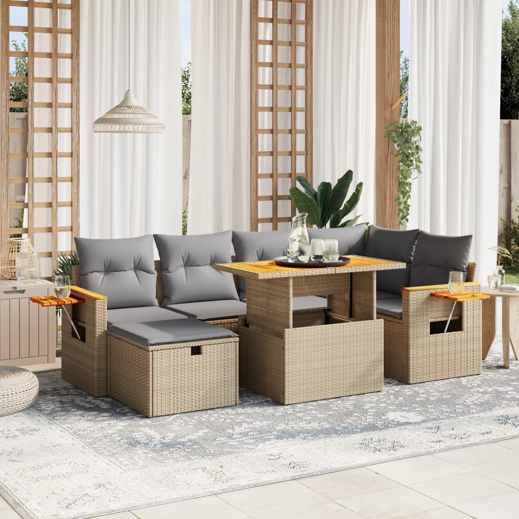 Set Canapele De Grădină, 7 Piese, Cu Perne, , Poliratan